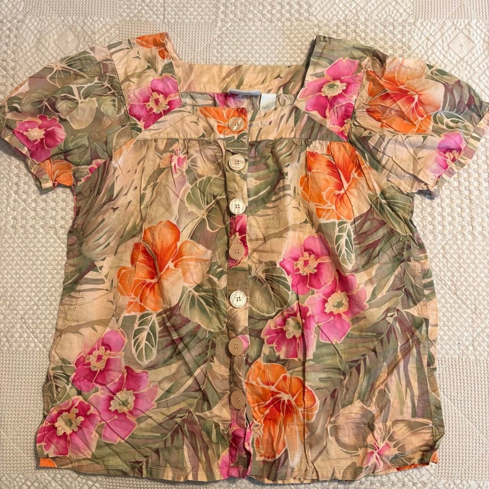 Y2K Kim Rogers pink/orange floral cotton blouse with button-up front